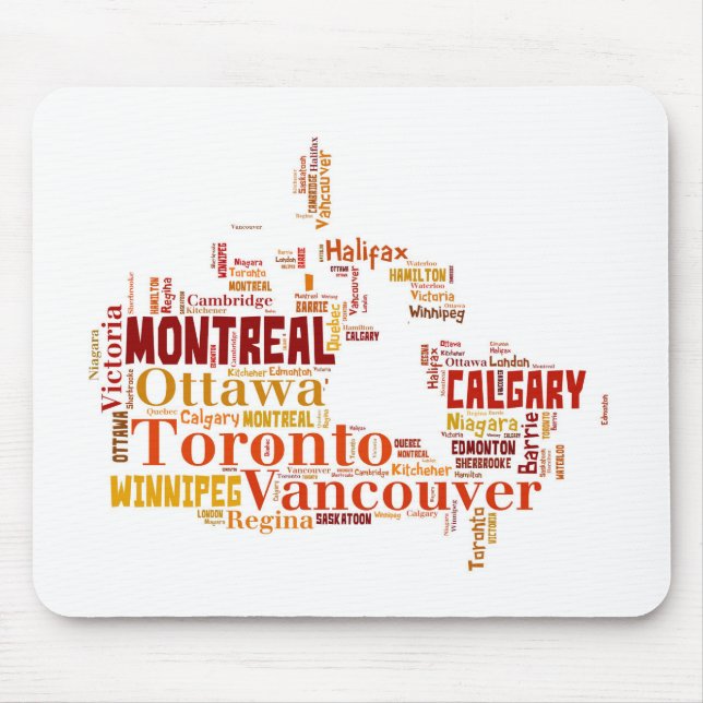 Alfombrilla De Ratón Arte de palabras de ciudades de Canadá (Frente)