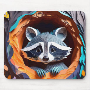 Alfombrilla De Ratón Arte de papel Origami Baby Raccoon In Tree 3D