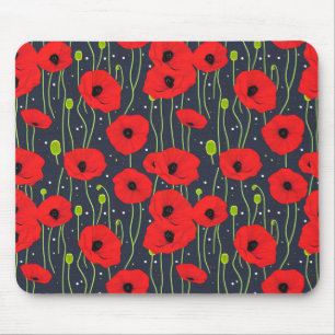 Alfombrilla De Ratón Arte de patrón de amapolas rojas modernas vibrante