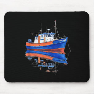 Alfombrilla De Ratón Arte de reflexión de agua de barco de pesca tranqu