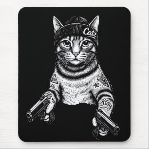 Alfombrilla De Ratón Arte de tatuaje de gato gánster Gato callejero g
