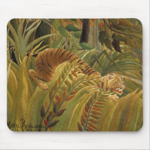 Alfombrilla De Ratón Arte de tigre tropical de la selva de Rousseau