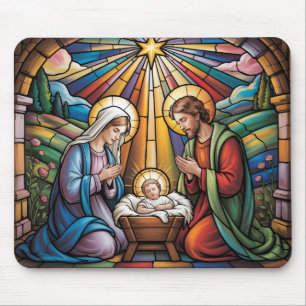 Alfombrilla De Ratón Arte de vidrio emplomado de la Natividad – Navidad