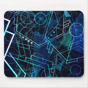 Alfombrilla De Ratón Arte digital geométrico abstracto azul datos