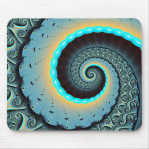 Alfombrilla De Ratón Arte en espiral fractal abstracto azul turquesa na