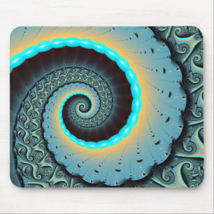 Alfombrilla De Ratón Arte en espiral fractal abstracto azul turquesa na