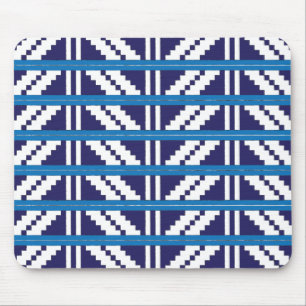 Alfombrilla De Ratón Arte étnico letón letón azul y blanco
