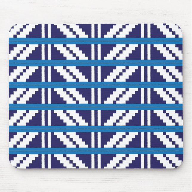 Alfombrilla De Ratón Arte étnico letón letón azul y blanco (Frente)