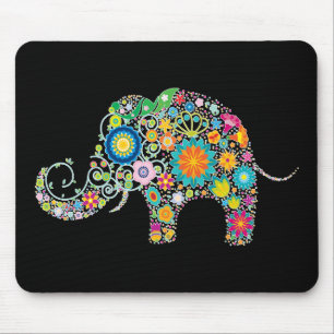 Alfombrilla De Ratón Arte floral del elefante