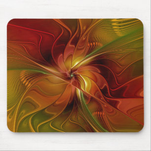 Alfombrilla De Ratón Arte floral fractal abstracto rojo naranja marrón