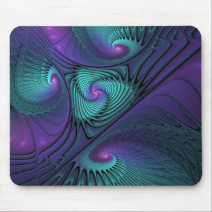 Alfombrilla De Ratón Arte fractal abstracto moderno de púrpura y turque