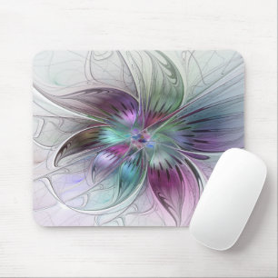 Alfombrilla De Ratón Arte fractal floral abstracto colorido moderno