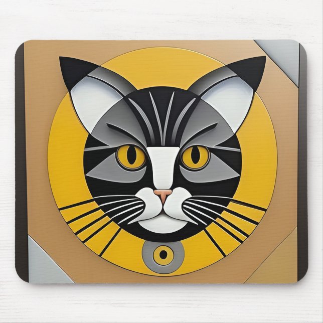 Alfombrilla De Ratón Arte geométrico de gato (Frente)