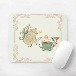 Alfombrilla De Ratón Arte gráfico, tiempo de té en Ilustracion beige