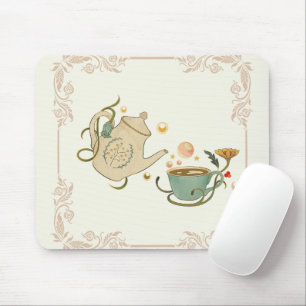 Alfombrilla De Ratón Arte gráfico, tiempo de té en Ilustracion beige