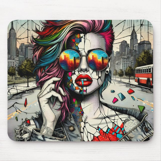 Alfombrilla De Ratón Arte Grunge | Mujer Abstracta Fracturada (Frente)