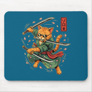 Alfombrilla De Ratón Arte japonés estilo Anime Samurai Cat Tres Espadas