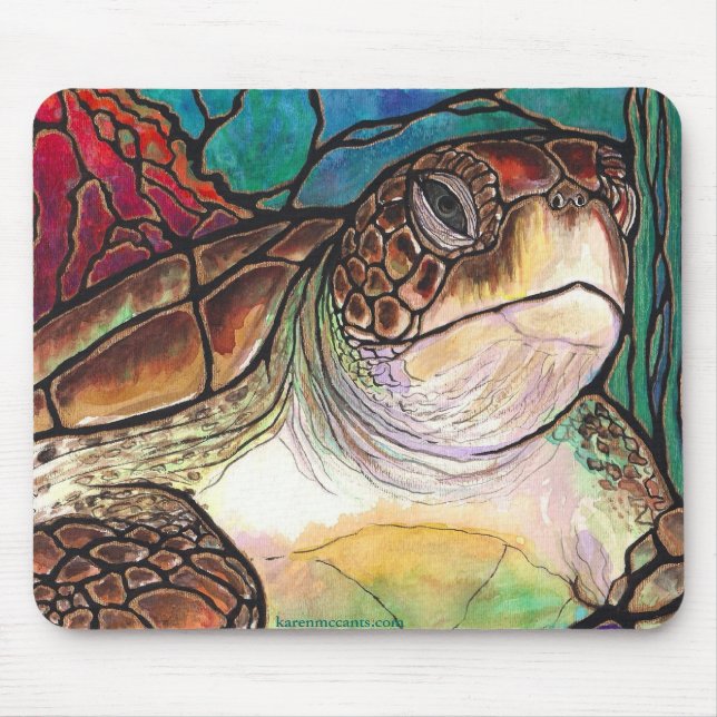 Alfombrilla De Ratón Arte magnífico del estilo del vitral de la tortuga (Frente)
