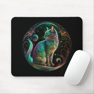 Alfombrilla De Ratón Arte moderno de gato psicodélico elegante