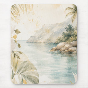 Alfombrilla De Ratón Arte mural acuarela tropical de lujo costero