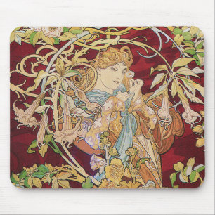 Alfombrilla De Ratón Arte Nouveau de Mucha: Mujer con la margarita