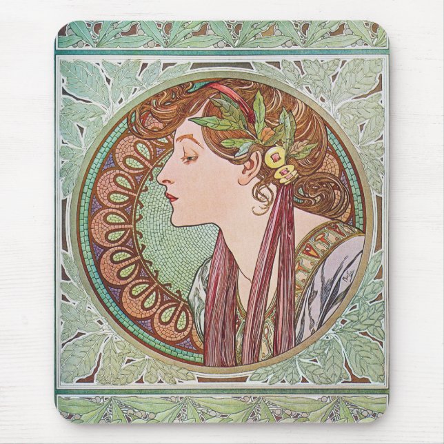 Alfombrilla De Ratón Arte Nouveau Mousepad del laurel de Alfonso Mucha (Frente)