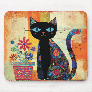 Alfombrilla De Ratón Arte Popular Gato Negro