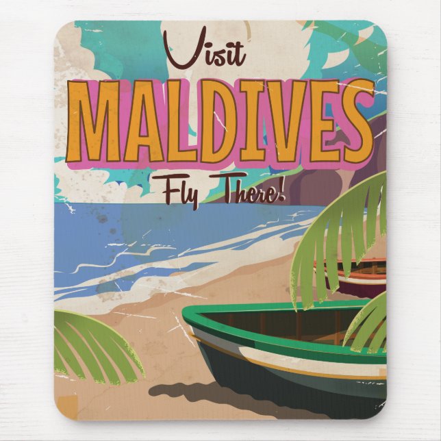 Alfombrilla De Ratón Arte poster de viajes de las islas Maldivas. (Frente)