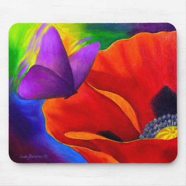 Alfombrilla De Ratón Arte rojo de la pintura de la mariposa de la (Frente)