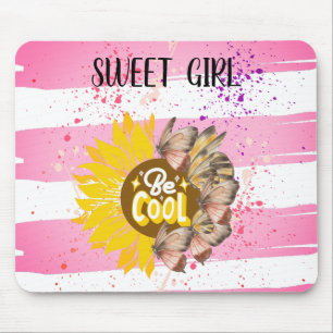 Alfombrilla De Ratón Arte rosa vibrante de girasol y mariposa