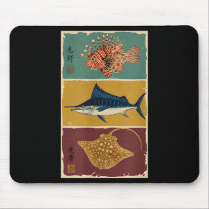 Alfombrilla De Ratón Arte tradicional de impresión japonesa de peces Gy