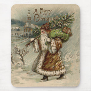 Alfombrilla De Ratón Arte vintage de Papá Noel Impresión de árbol de Na