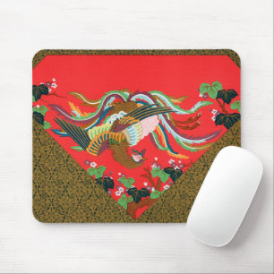 Alfombrilla De Ratón Arte vintage del pájaro fénix rojo japonés G.A. Au