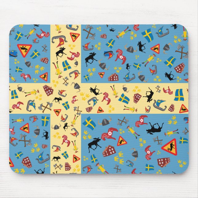 Alfombrilla De Ratón Artículos suecos de la cultura con la bandera (Frente)