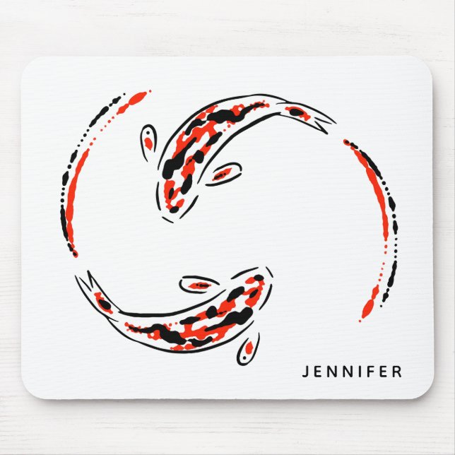 Alfombrilla De Ratón Artista de pescado Koi japonés negro y rojo (Frente)