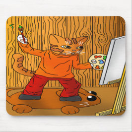 Alfombrilla De Ratón Artista pintador de gato