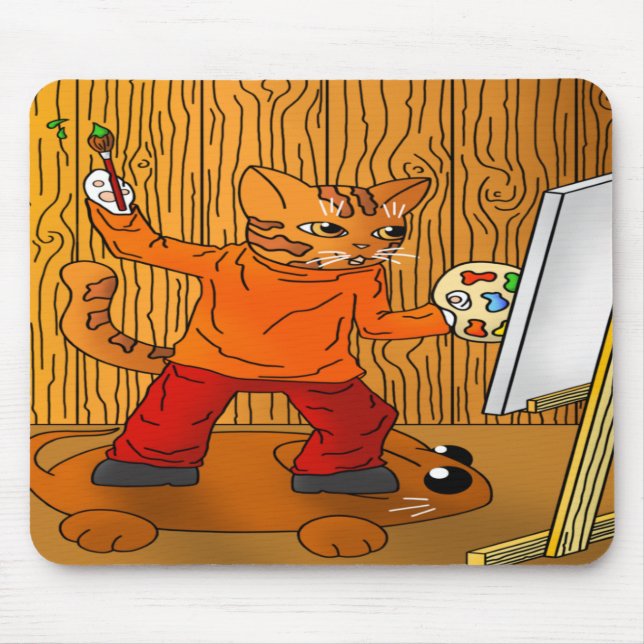 Alfombrilla De Ratón Artista pintador de gato (Frente)