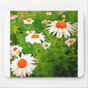 Alfombrilla De Ratón Artistic Bright Colorful White Garden Daisies v4b