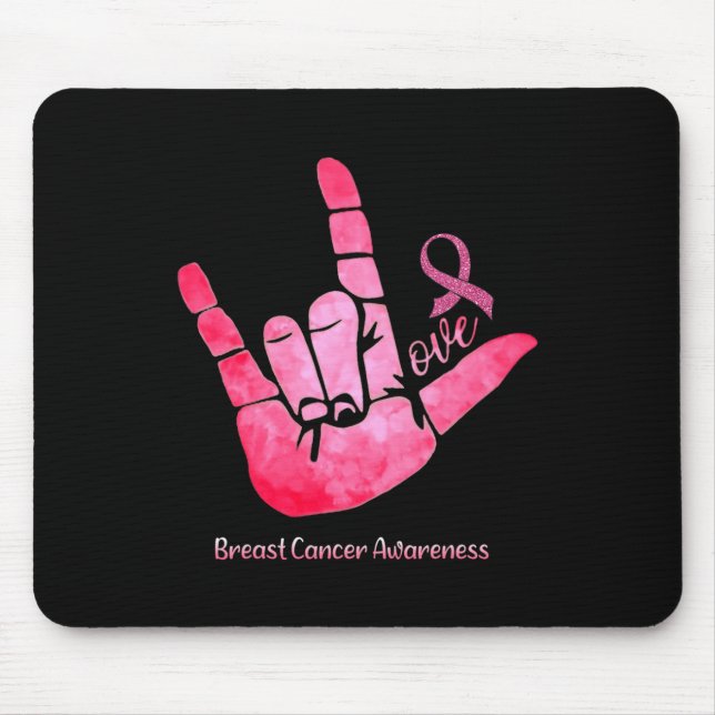 Alfombrilla De Ratón Asl Sign Love Breast Cancer Awareness Pink Ribbon  (Frente)