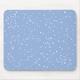 Alfombrilla De Ratón Astrología Pastel Azul Blanco Estrellas Constelaci