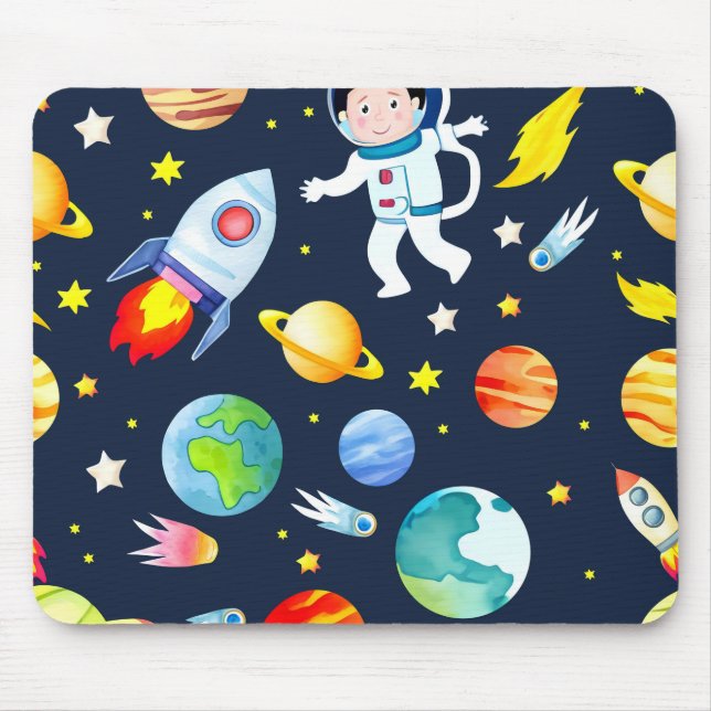 Alfombrilla De Ratón Astronaut in Space Planets and Rockets Pattern (Frente)