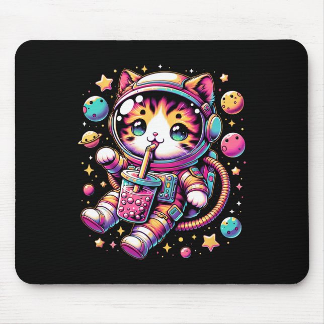 Alfombrilla De Ratón Astronauta divertida Kawaii Boba Tea Cat (Frente)