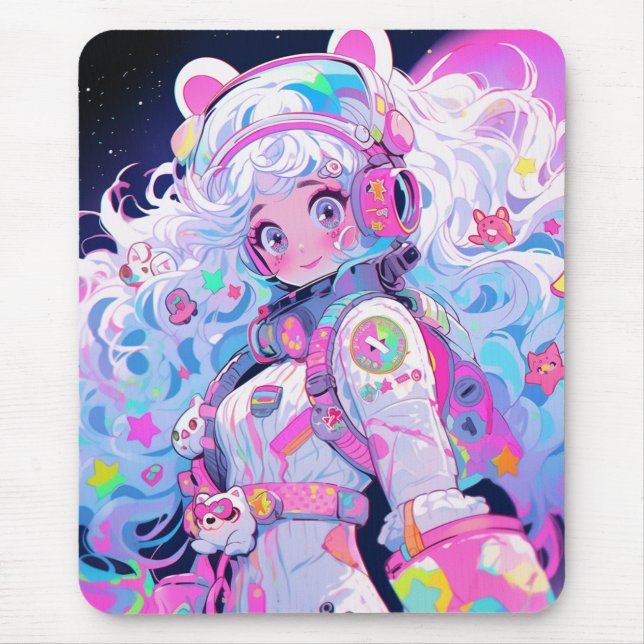 Alfombrilla De Ratón Astronauta espacial Kawaii Moe Pastel Chica de ani (Frente)