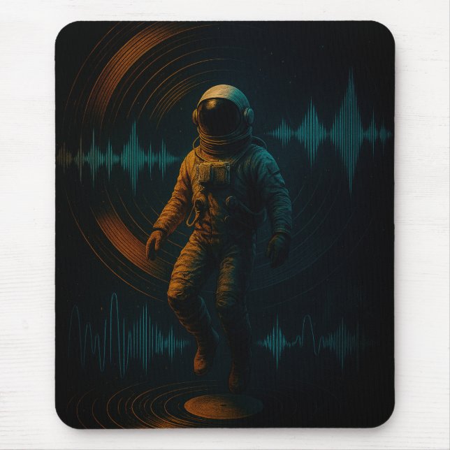 Alfombrilla De Ratón Astronauta flotando en arte de sonido Glitchwave (Frente)