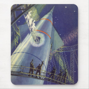 Alfombrilla De Ratón Astronautas de ciencia ficción vintage en nave esp