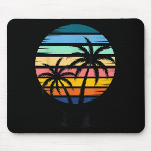 Alfombrilla De Ratón Atardecer de verano en la playa con palmeras vinta