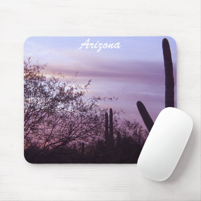 Alfombrilla De Ratón Atardecer morado de Arizona y Saguaros Mousepad (Con ratón)