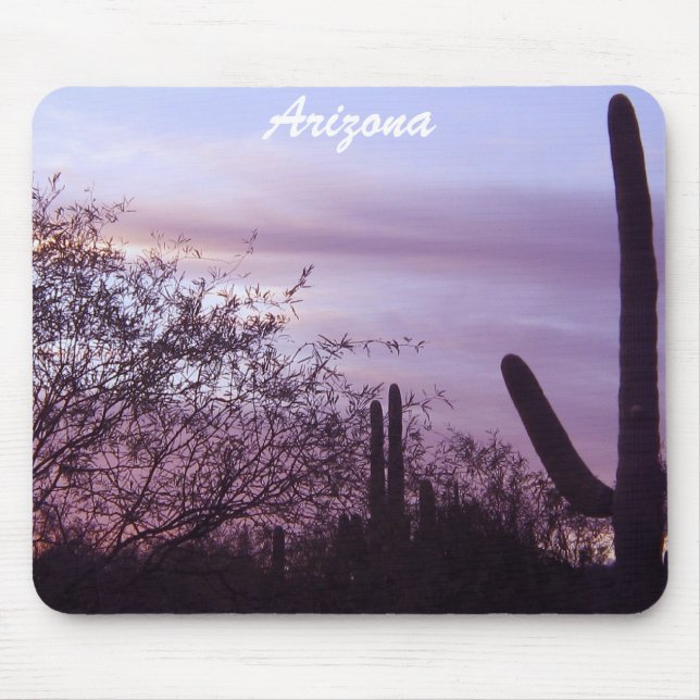Alfombrilla De Ratón Atardecer morado de Arizona y Saguaros Mousepad (Frente)