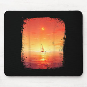 Alfombrilla De Ratón Atardecer Oceánico Barco de Vela Playa y Atardecer