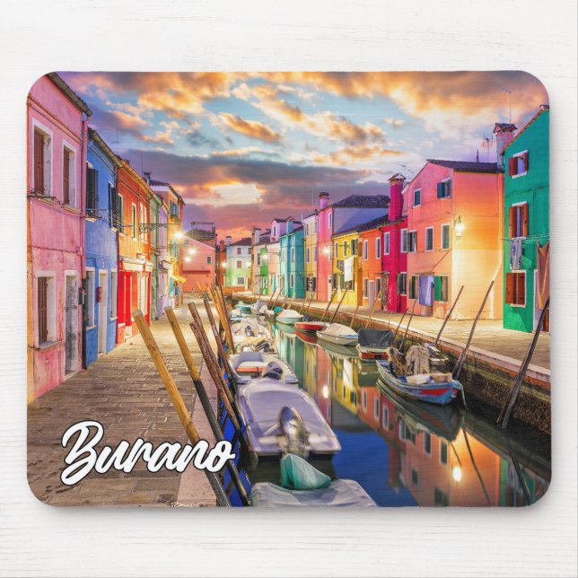 Alfombrilla De Ratón Atardecer Sobre La Ciudad De Burano, Italia (Frente)